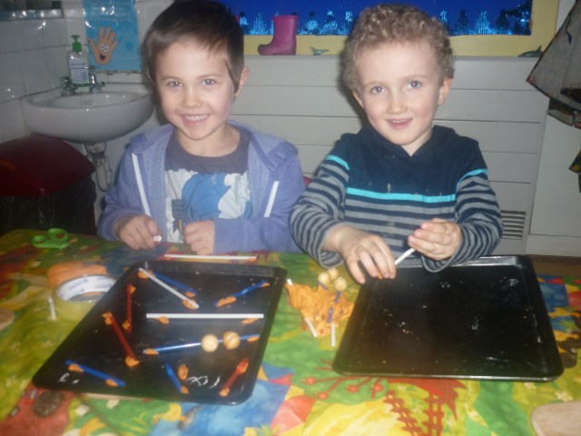 Wonder why we are looking so proud of ourselves? Today we made our own mazes using play dough and straws. 