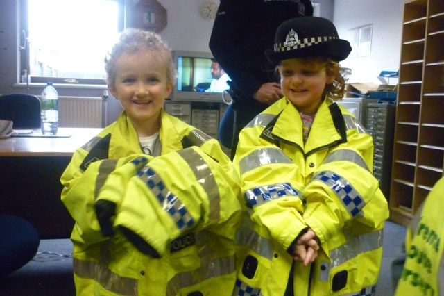 Here are Archie and Laurie finding out what it would be like to wear a police jacket during our visit to the station last week.