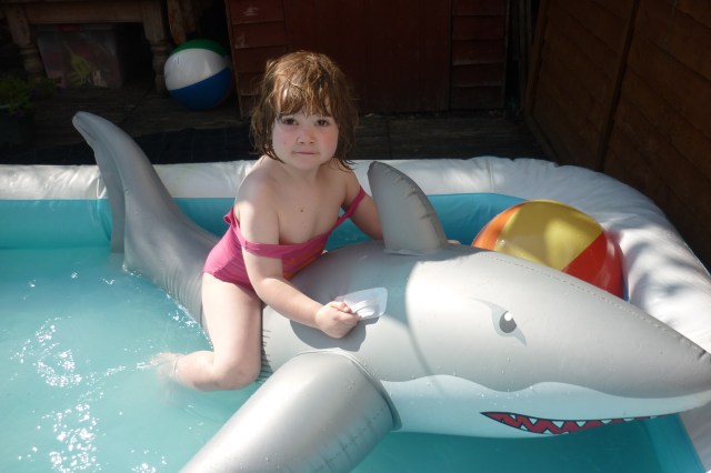 The big pool has been out all week but today we remembered about the SHARK!!