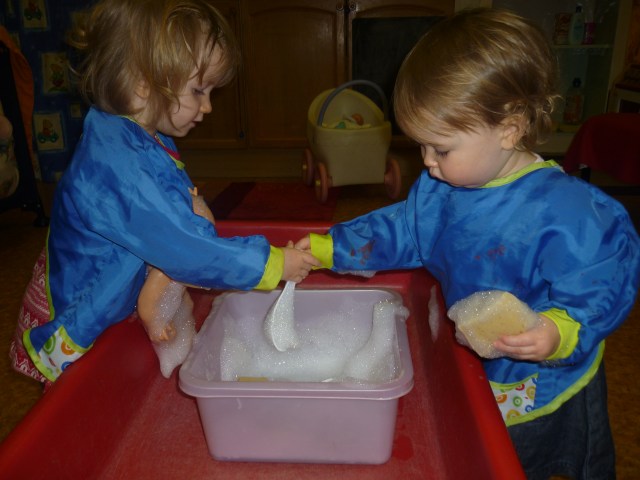 First we played in the sand, then we painted with our hands and then to finish off the morning we got to play in these soapy bubbles!! That made our hands nice and clean in time for lunch.