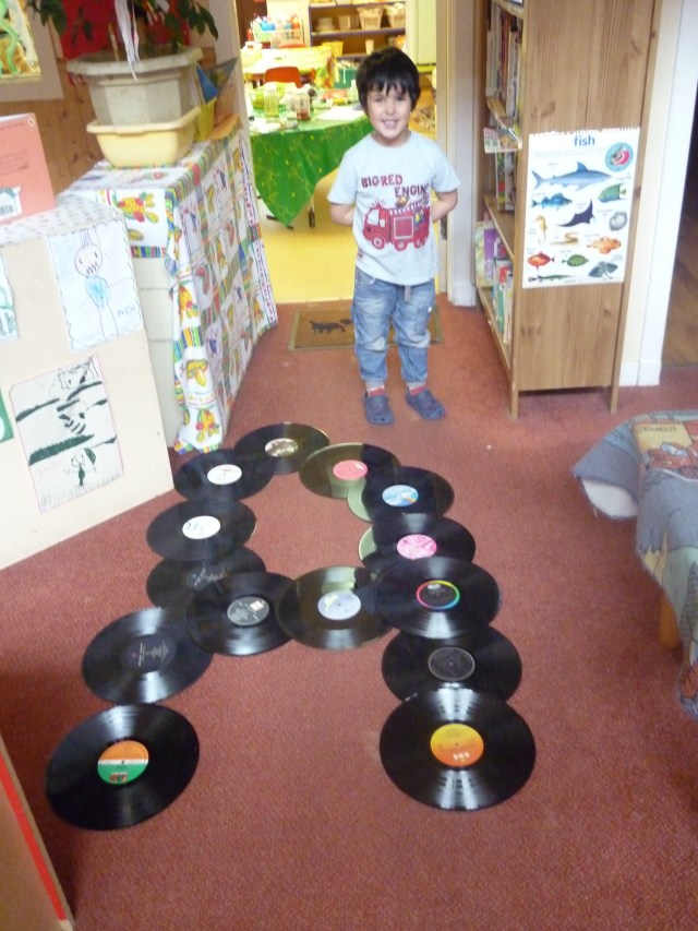 This is what Adam made when he was playing with all the old records. 