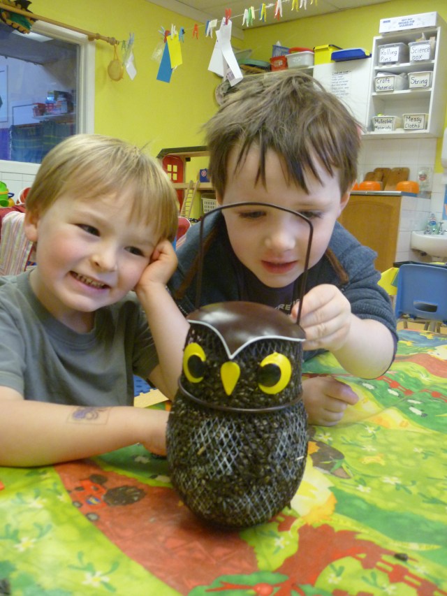 The introduction of the new bird feeder merited a trip to Tesco to buy some bird food. Later on we made our own binoculars to use imaginatively while bird watching in the garden.